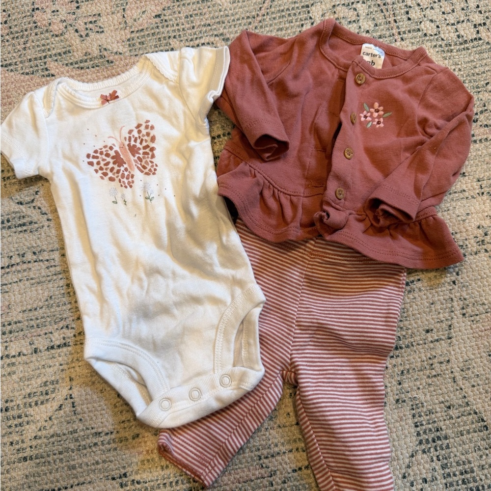 Newborn Spring Outfit Set – Onesie, Pants & Cardigan, 100% Cotton, Never Worn